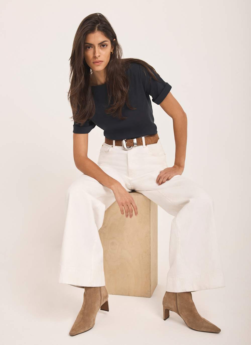 Navy Slash Neck T Shirt