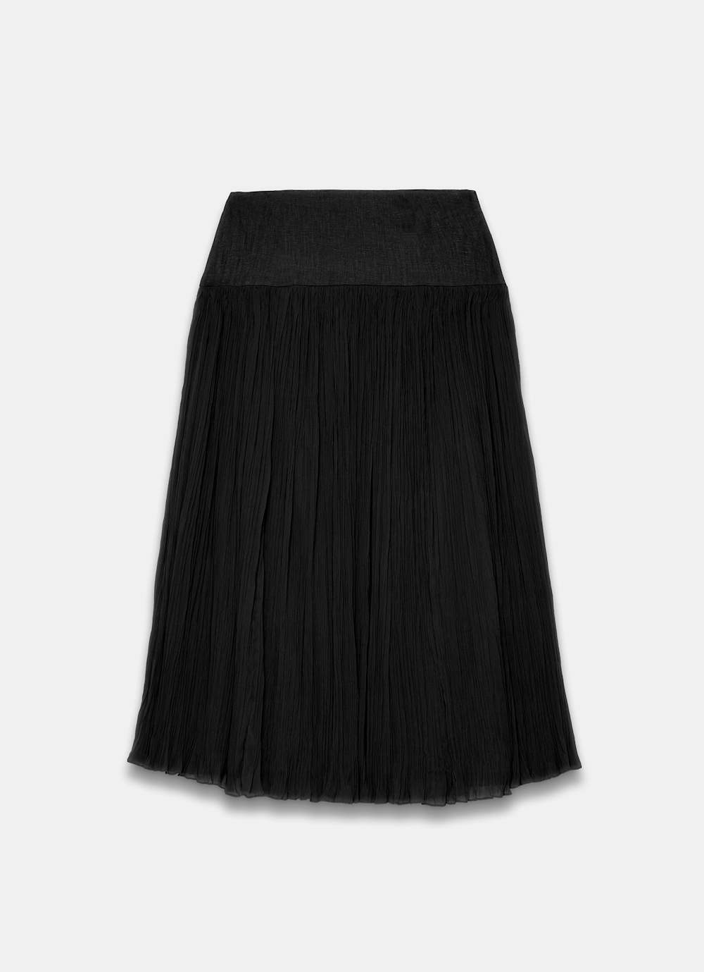 Black Drop Waist Crinkle Midi Skirt