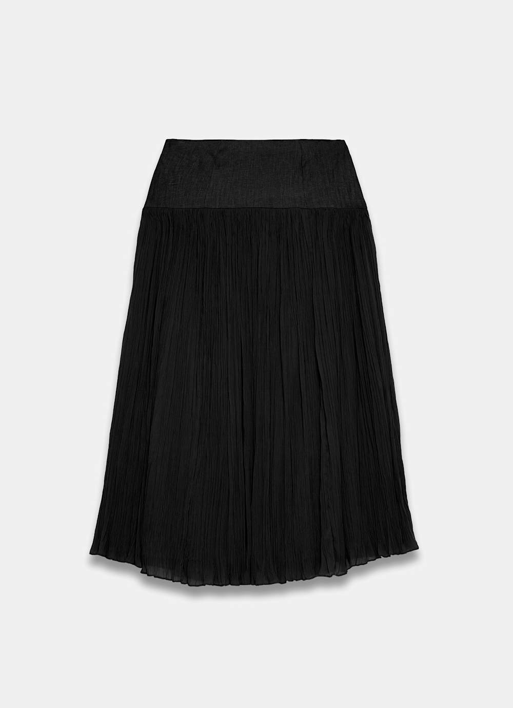 Black Drop Waist Crinkle Midi Skirt