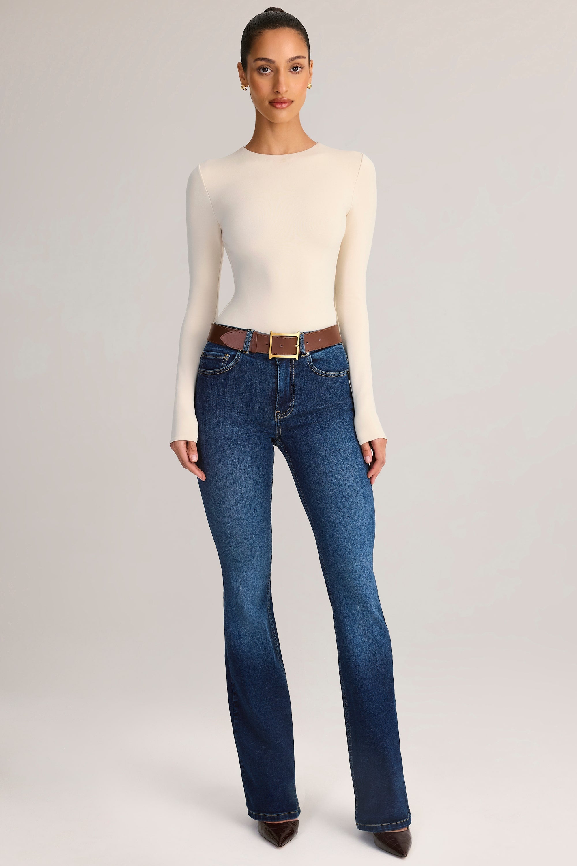 Denim Mid-Rise Flared Jeans in Indigo