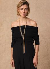Gold Tone Long Fringe Knotted Pendant