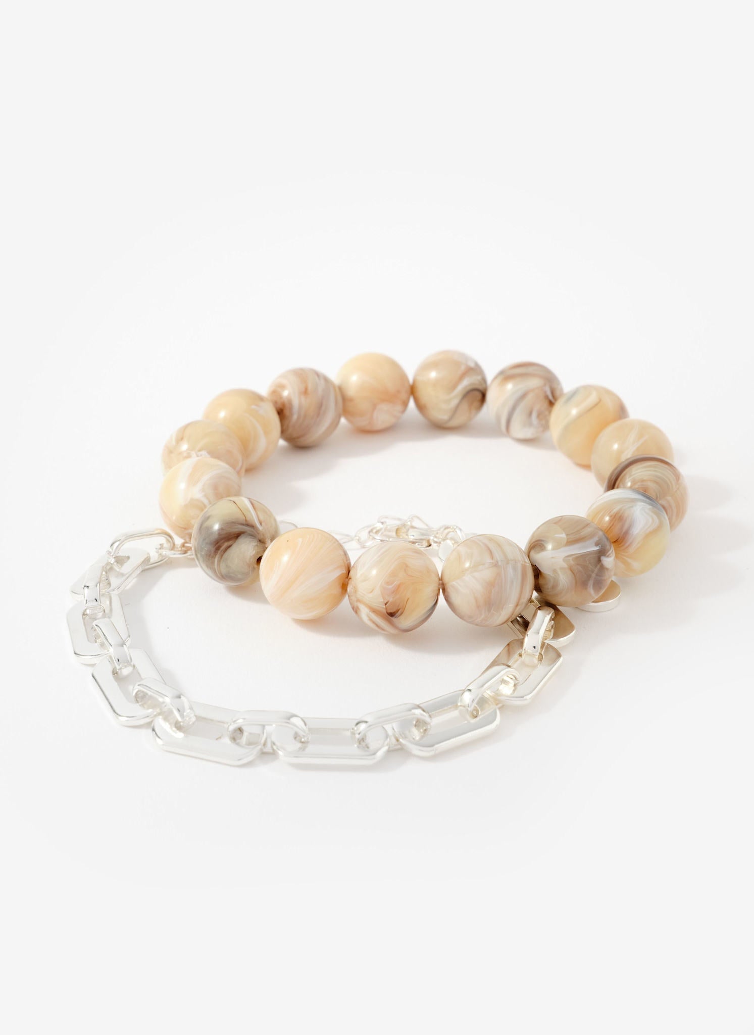 Neutral Beaded and Chain Layer Bracelet