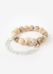Neutral Beaded and Chain Layer Bracelet