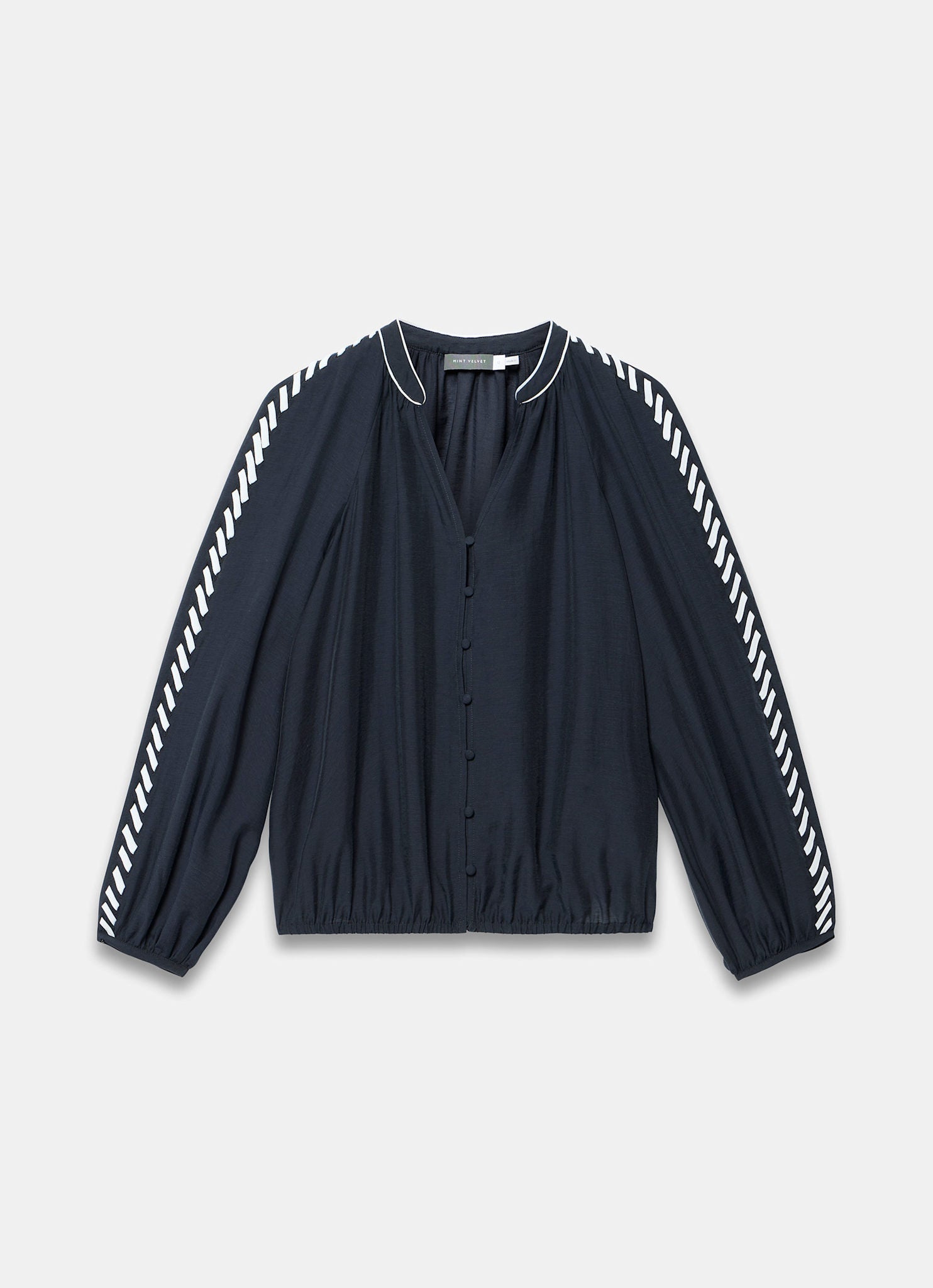 Navy Whipstitch Detail Blouse