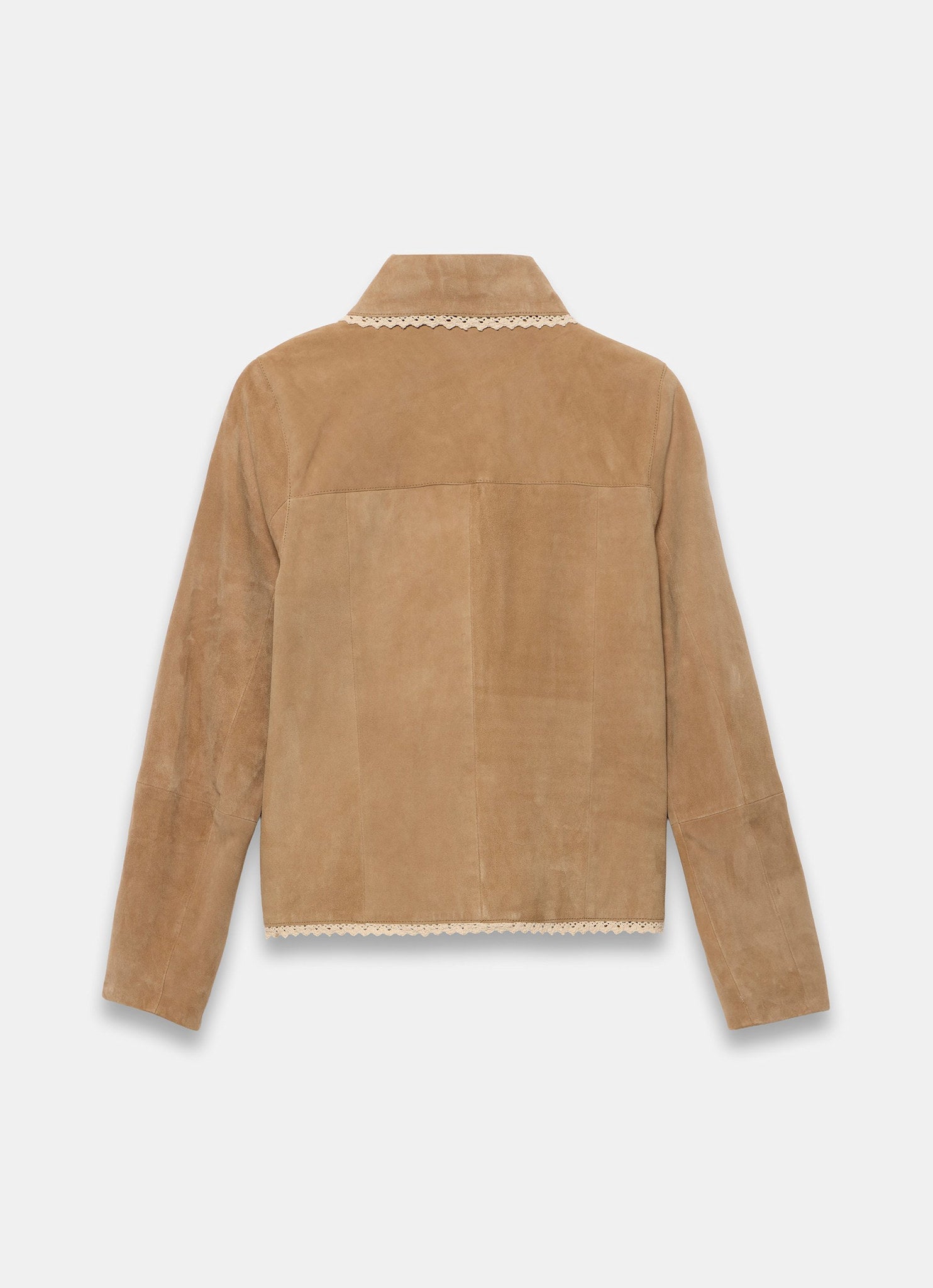 Neutral Suede Crochet Trim Jacket
