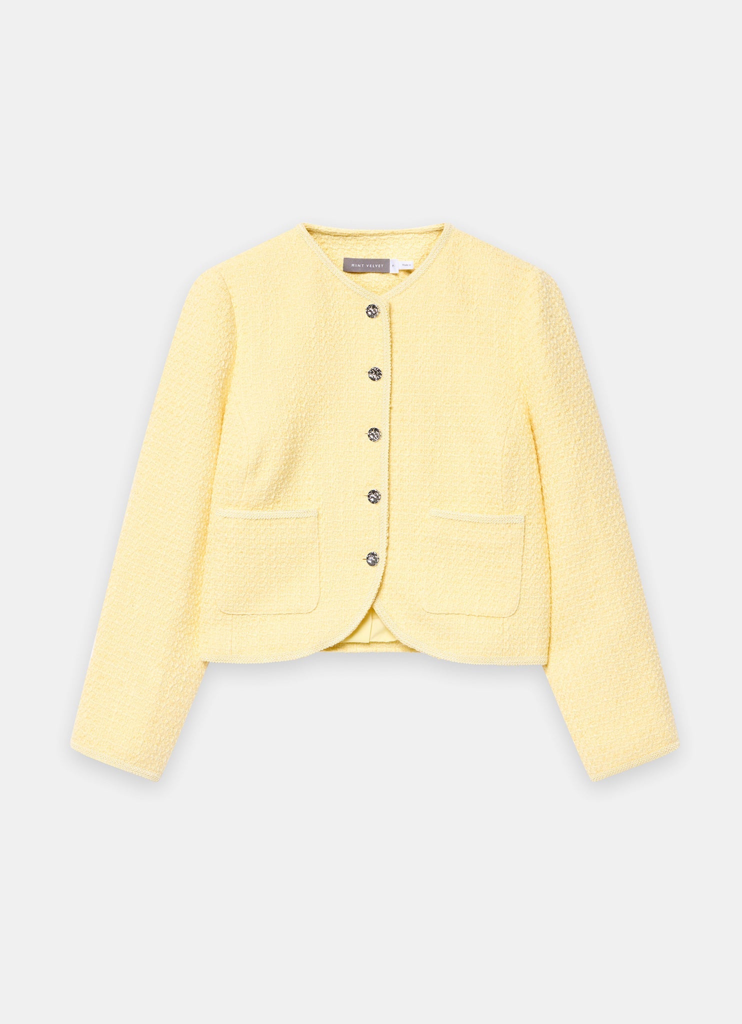 Yellow Boucle Cotton Blend Jacket