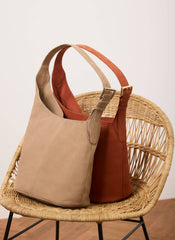 Alexa Neutral Suede Bucket Bag