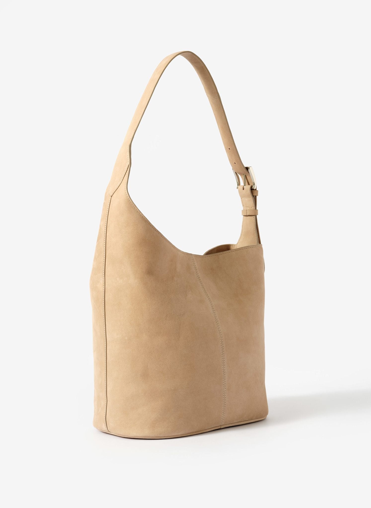 Alexa Neutral Suede Bucket Bag