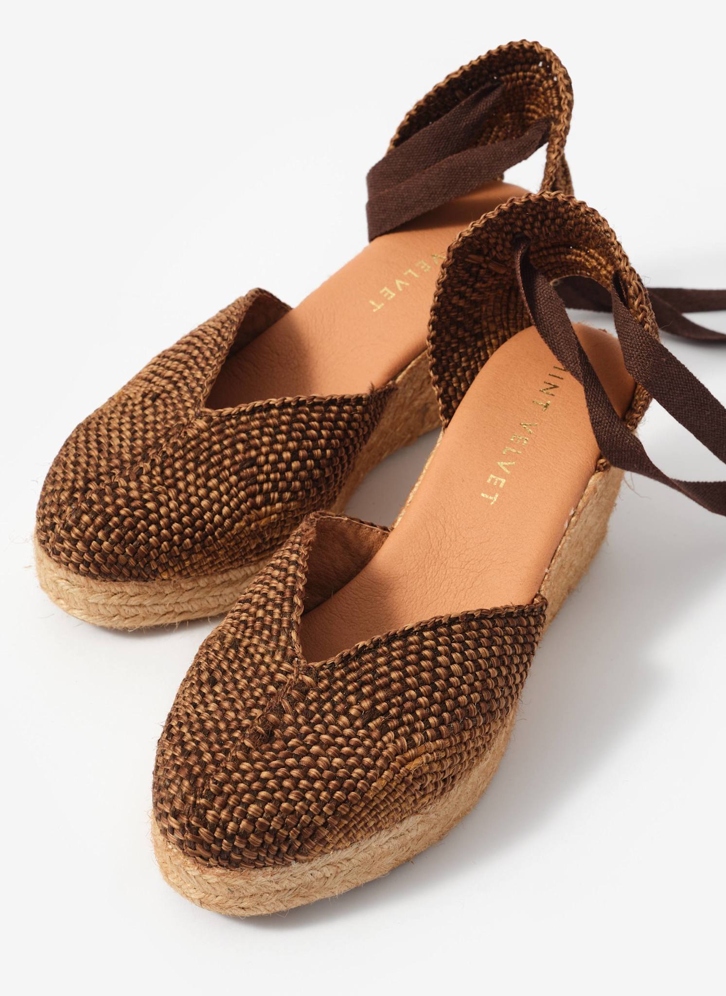 Amelia Brown Woven Espadrille Wedges