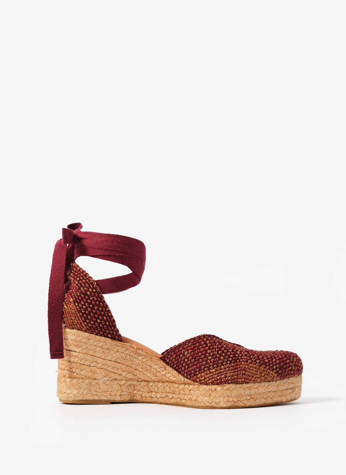 Amelia Burgundy Woven Espadrille Wedges