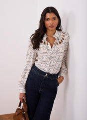 Cream Amour Print Bow Shirt