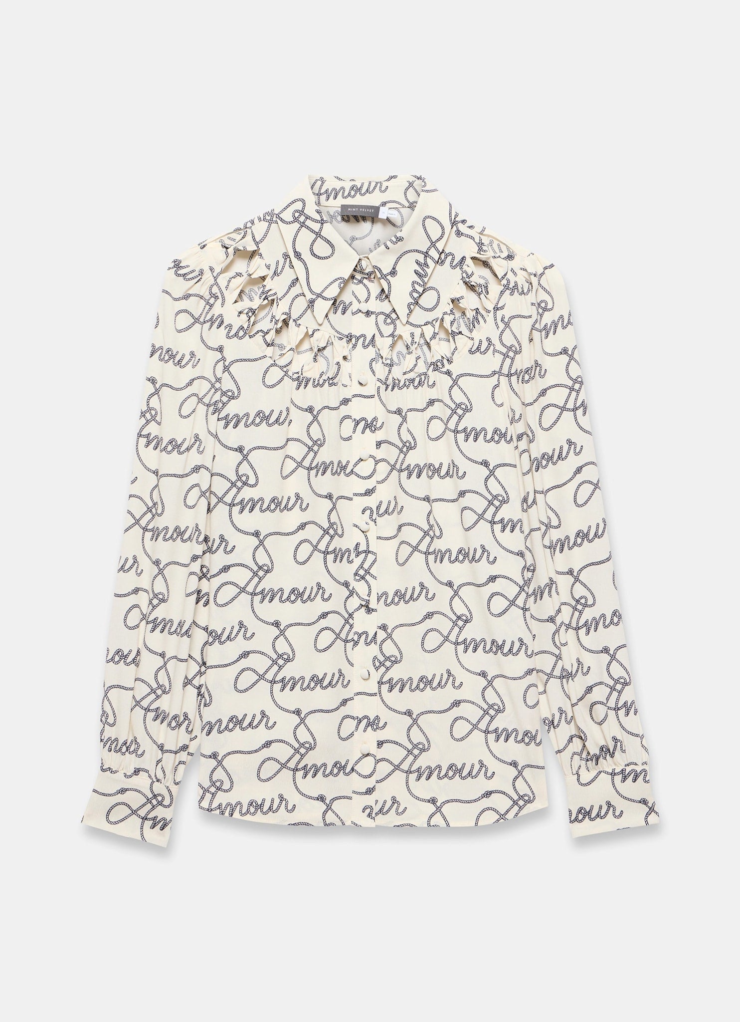 Cream Amour Print Bow Shirt
