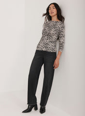 Navy Animal Print Drape Top