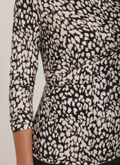 Navy Animal Print Drape Top