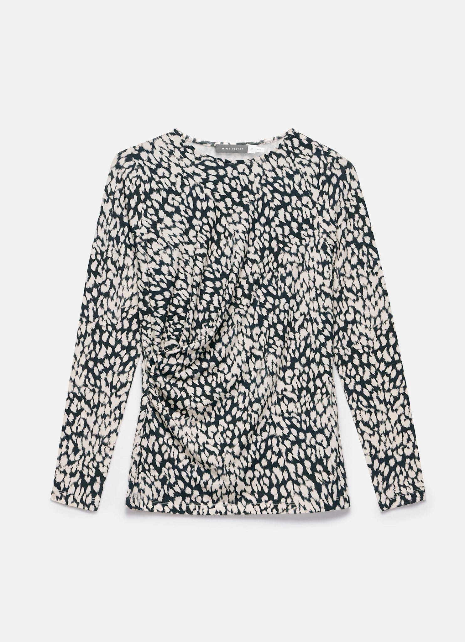 Navy Animal Print Drape Top