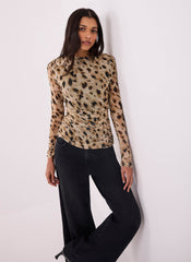 Animal Print Mesh Long Sleeve Top