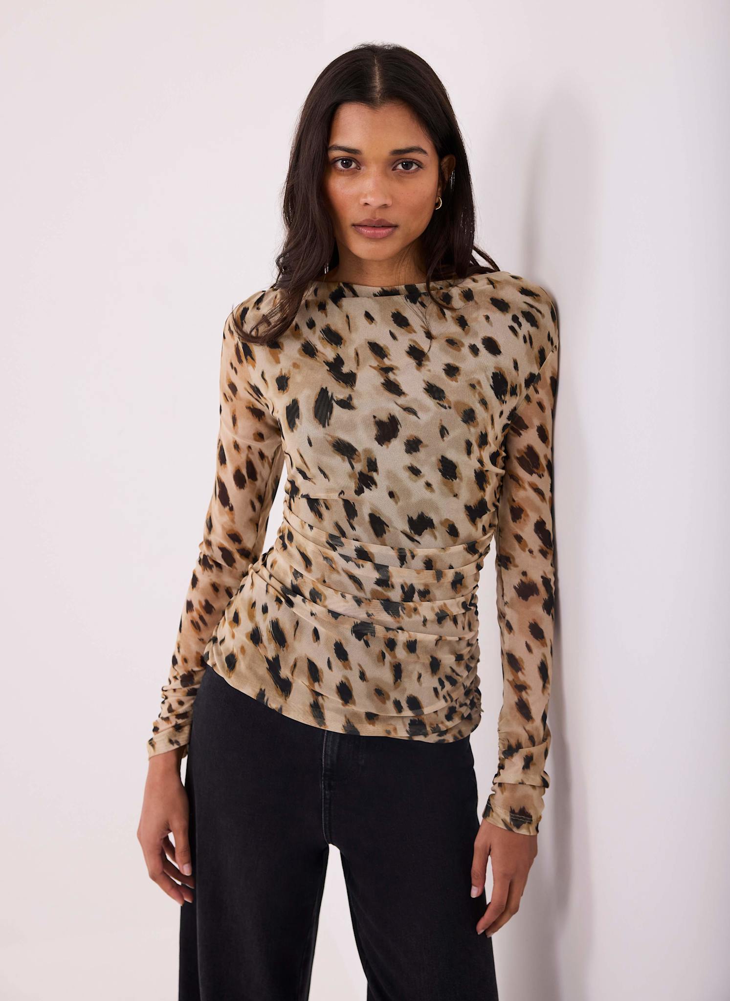 Animal Print Mesh Long Sleeve Top