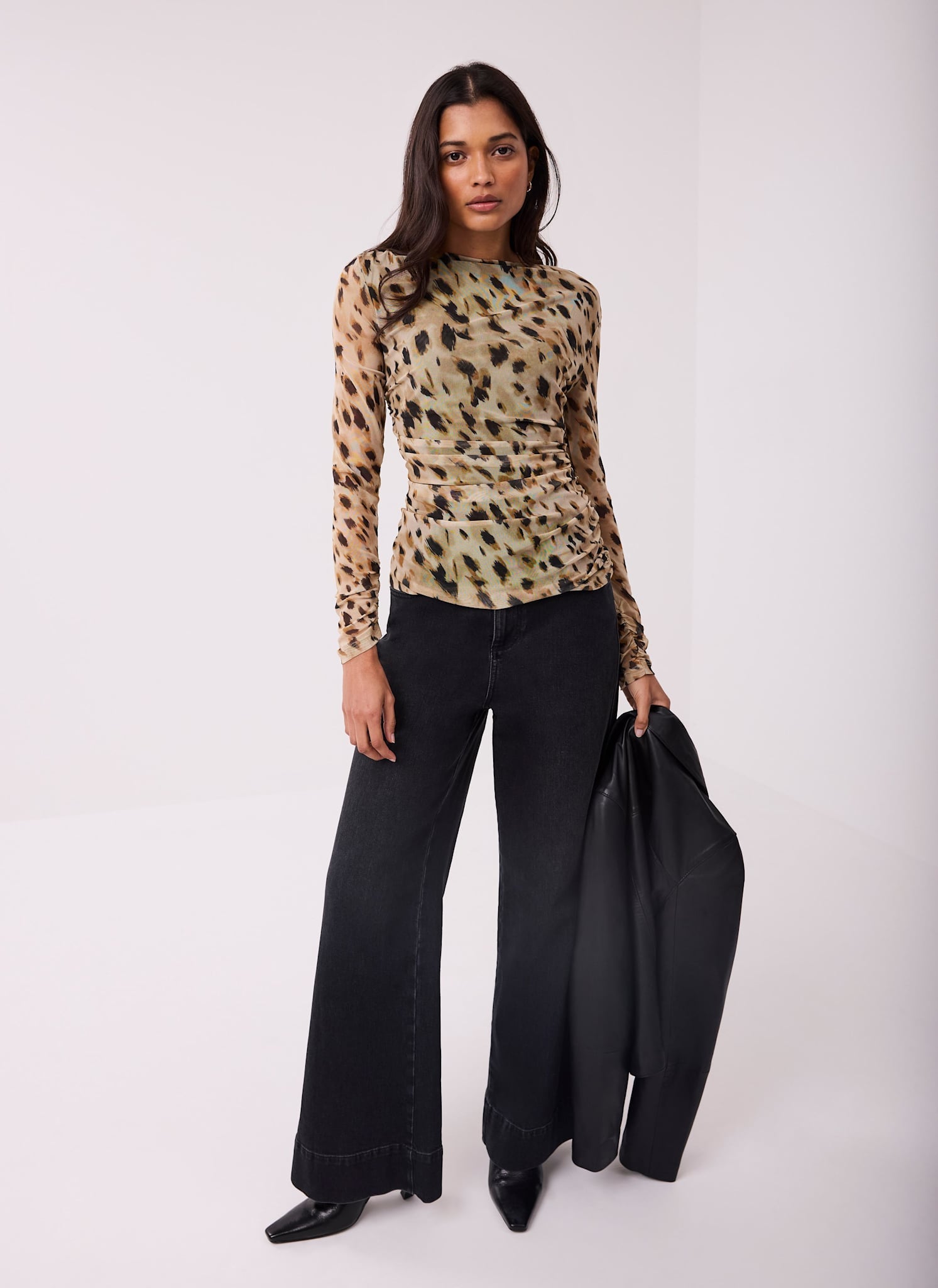 Animal Print Mesh Long Sleeve Top