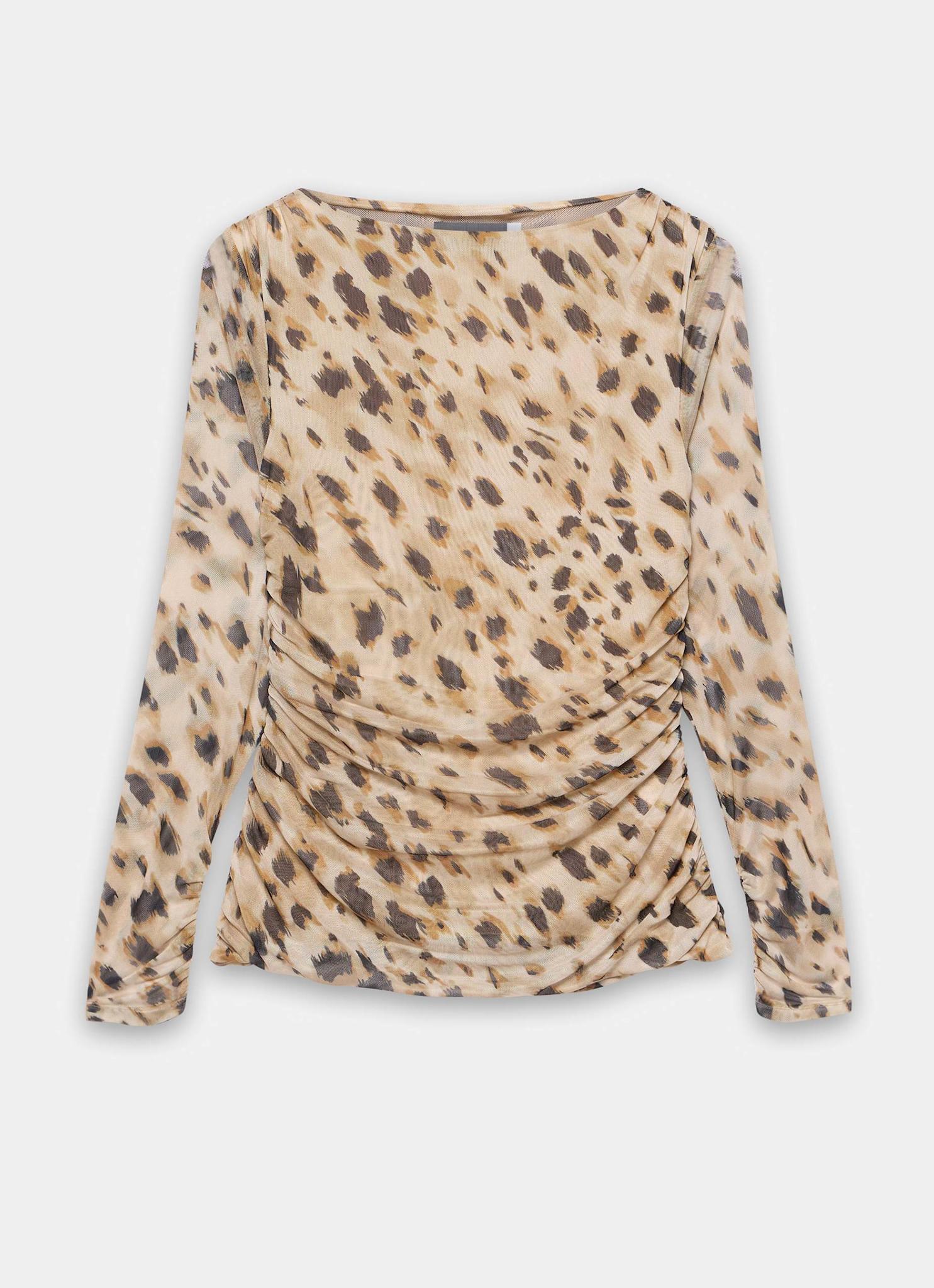 Animal Print Mesh Long Sleeve Top
