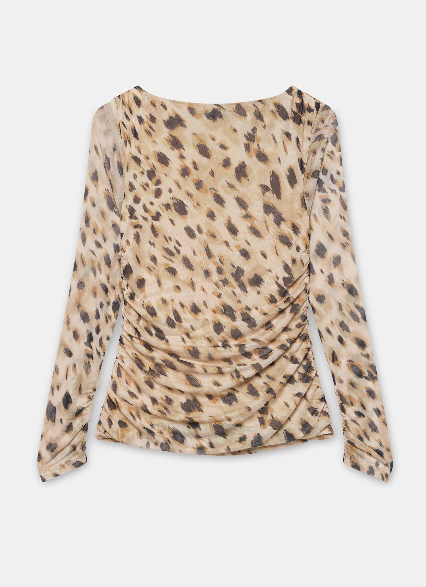 Animal Print Mesh Long Sleeve Top