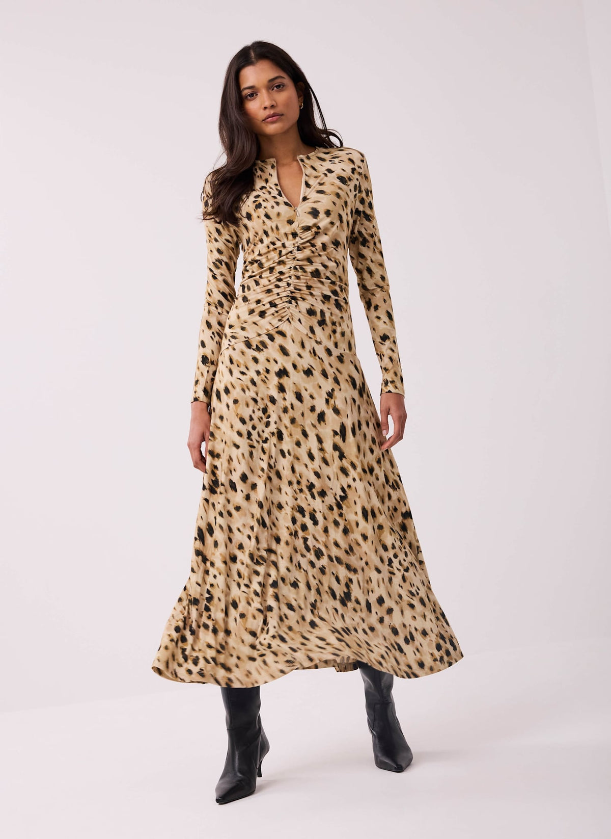 Animal Print Zip Jersey Midi Dress