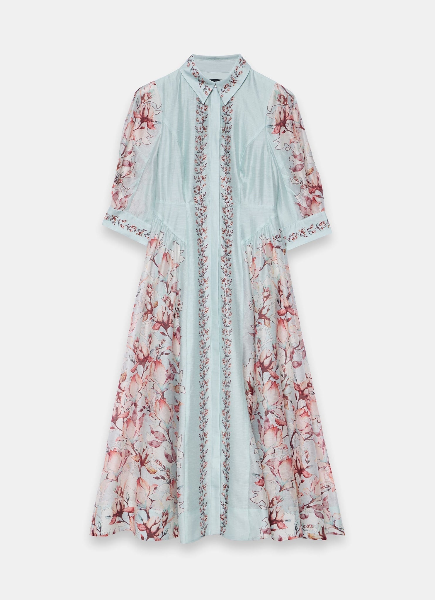 Blue Floral Print Midi Shirt Dress