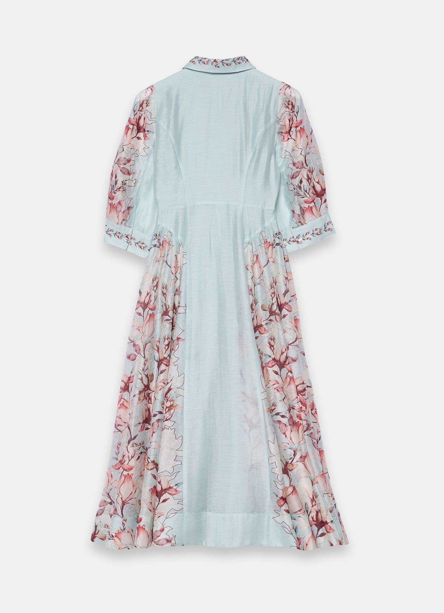 Blue Floral Print Midi Shirt Dress