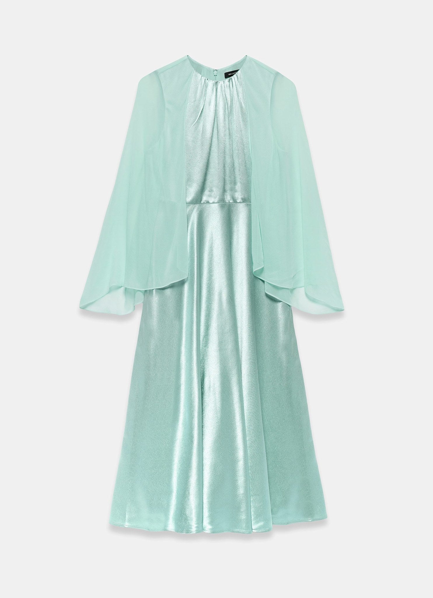 Blue Satin Cape Maxi Dress