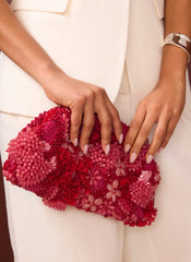 Ari Pink Beaded Clutch Bag