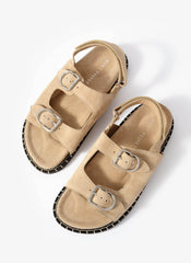 Aria Neutral Suede Double Buckle Sandals
