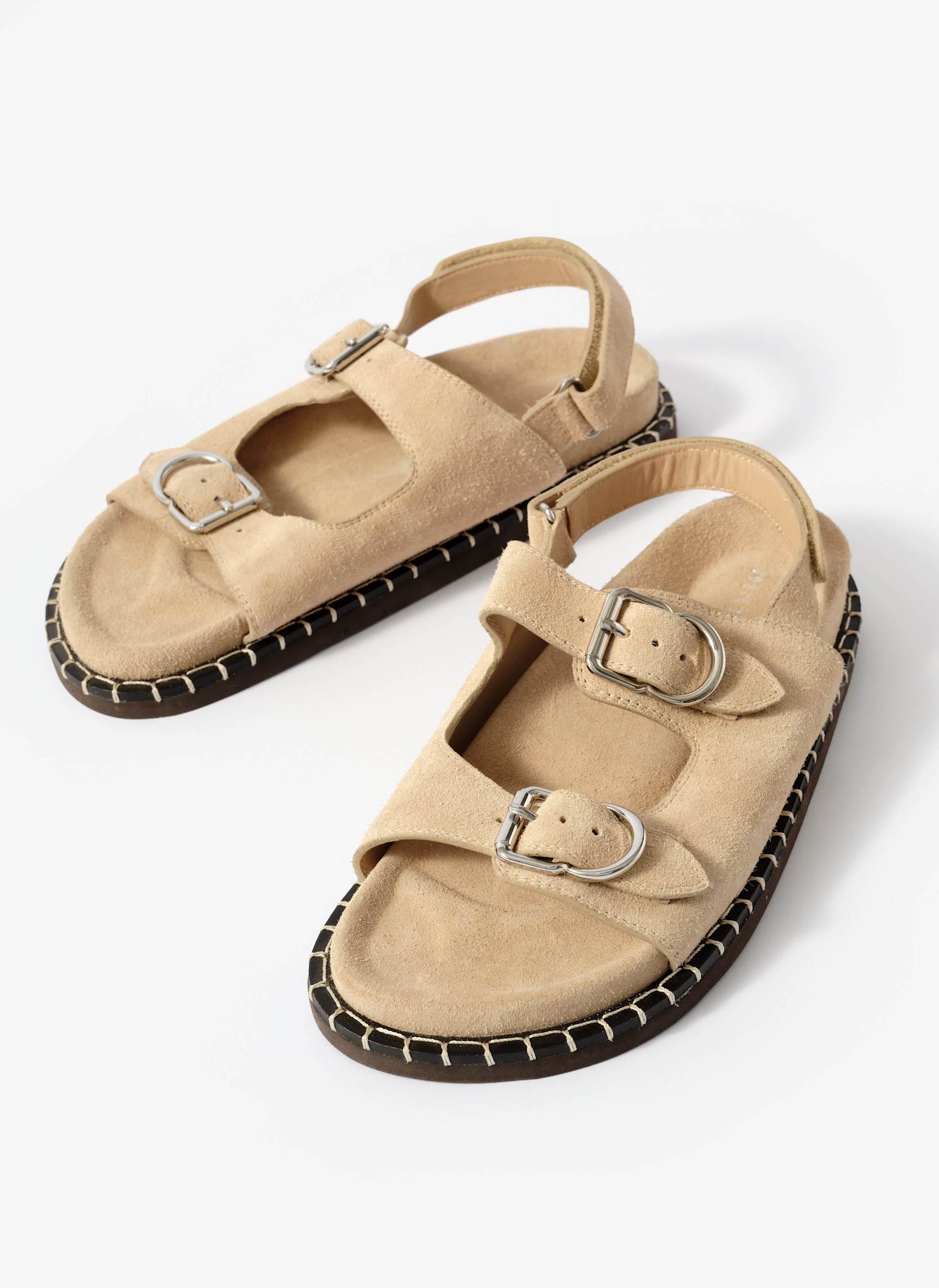 Aria Neutral Suede Double Buckle Sandals