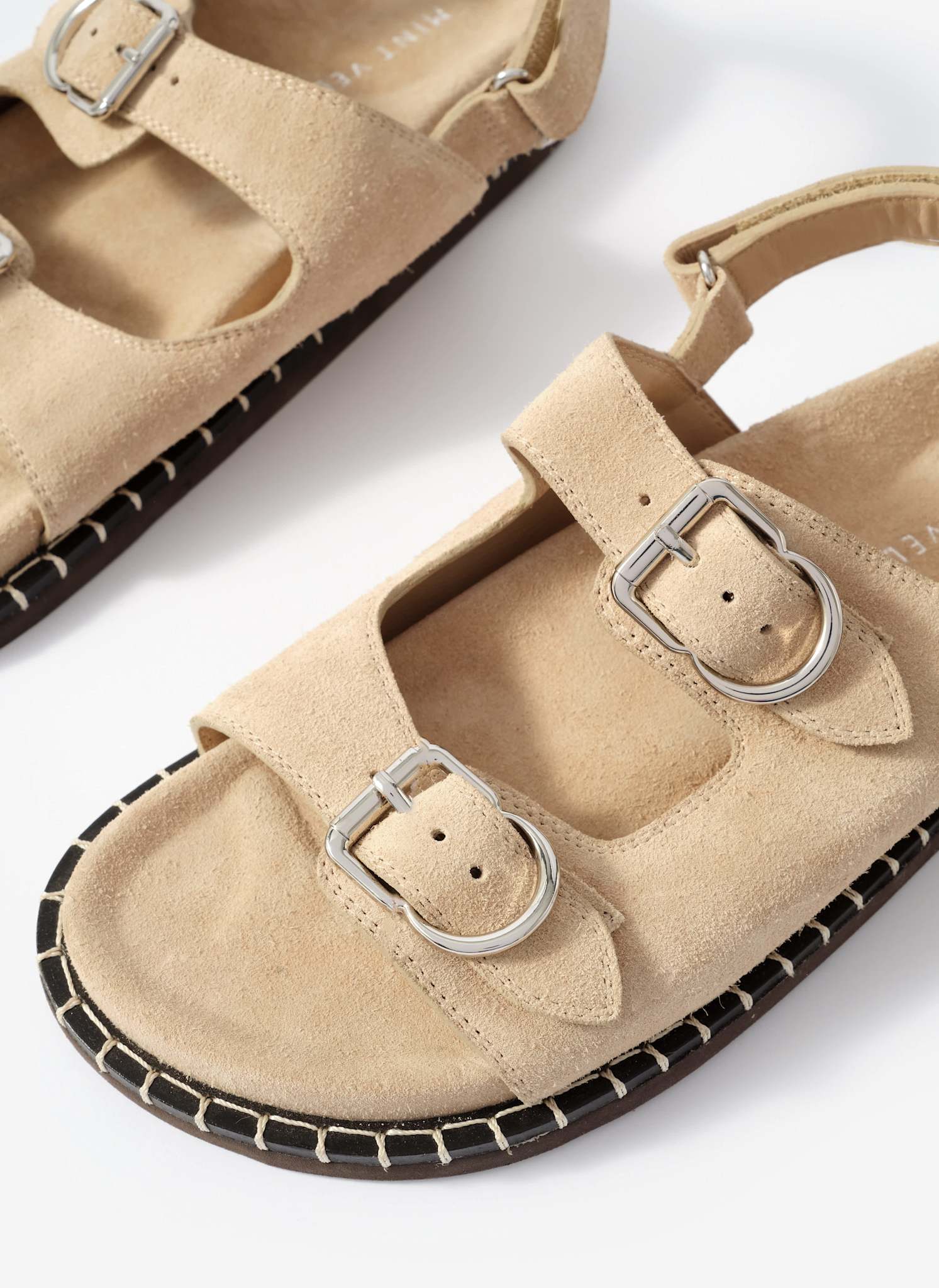 Aria Neutral Suede Double Buckle Sandals