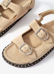 Aria Neutral Suede Double Buckle Sandals