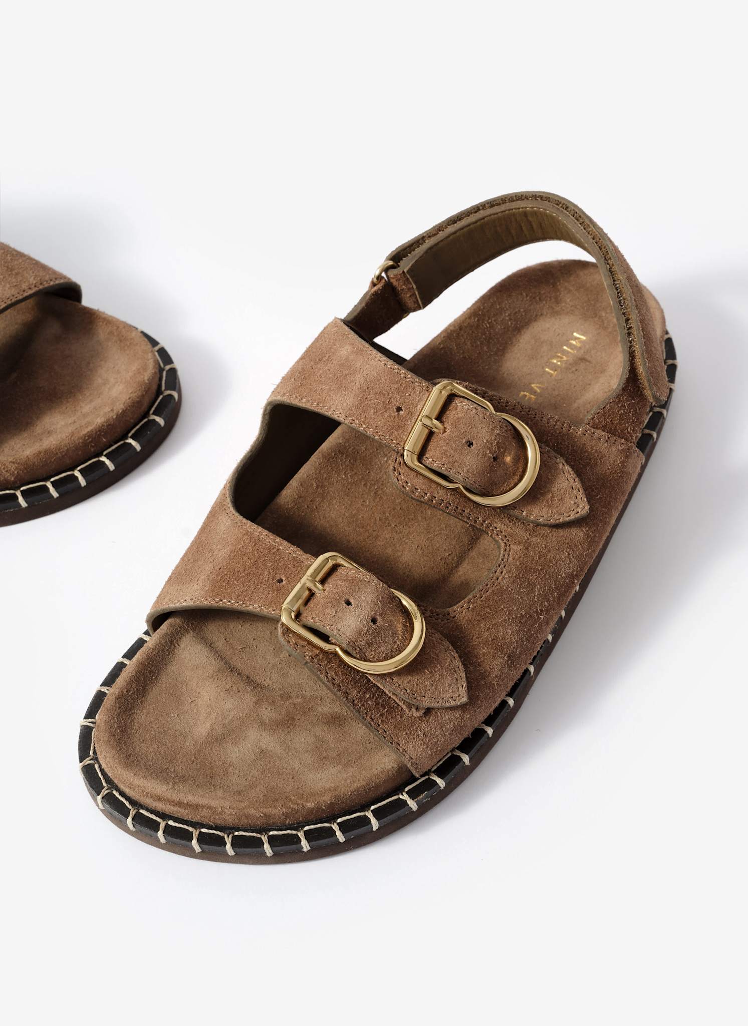 Aria Brown Suede Double Buckle Sandals