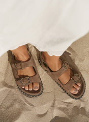 Aria Brown Suede Double Buckle Sandals