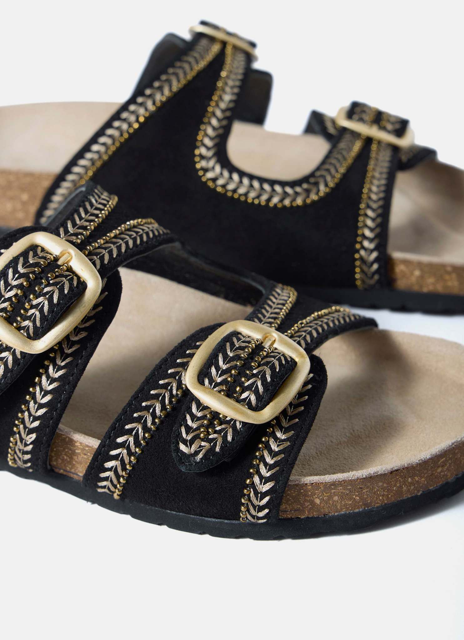 Ava Black Suede Beaded Sandals