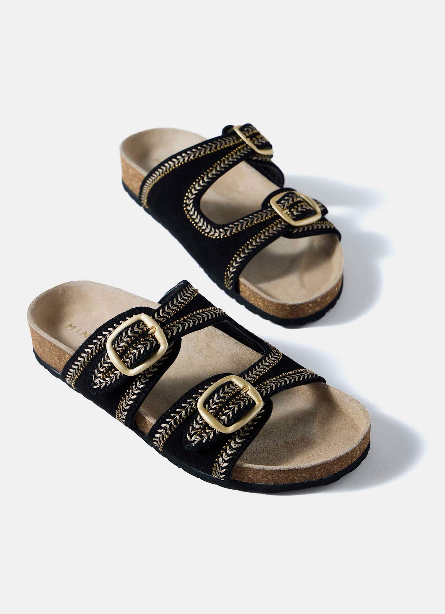 Ava Black Suede Beaded Sandals