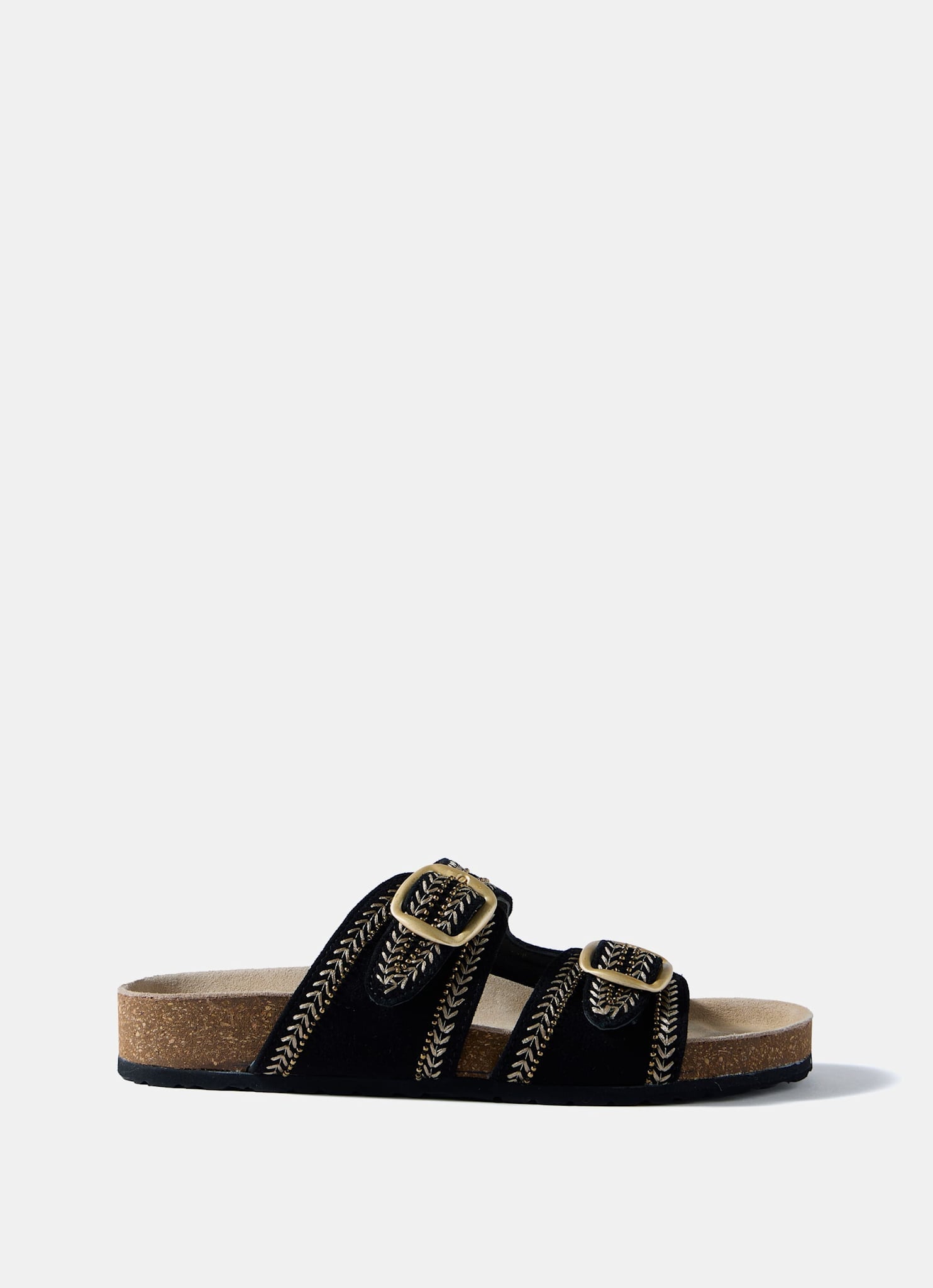 Ava Black Suede Beaded Sandals