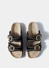 Ava Black Suede Beaded Sandals