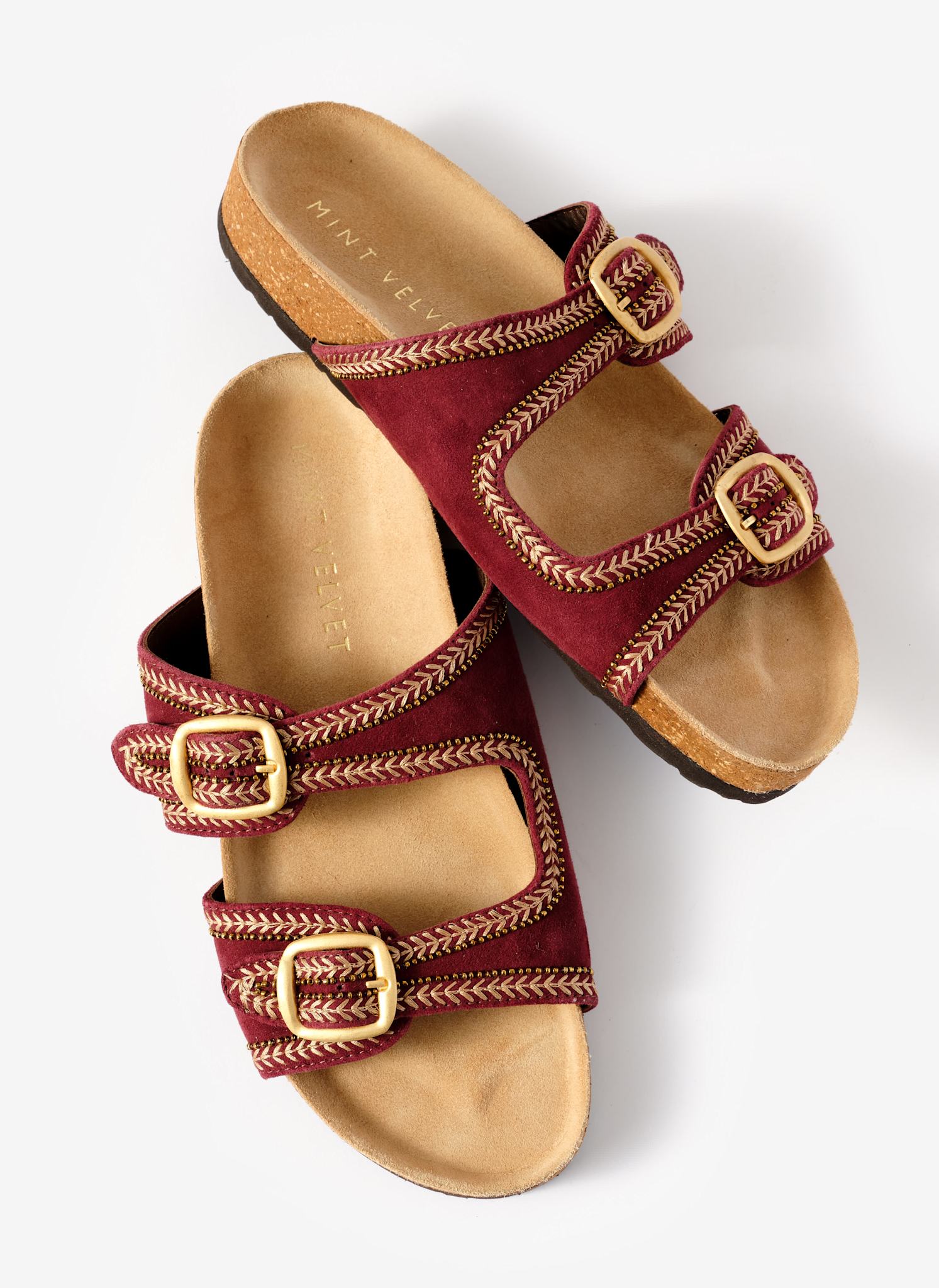 Ava Red Suede Beaded Sandals