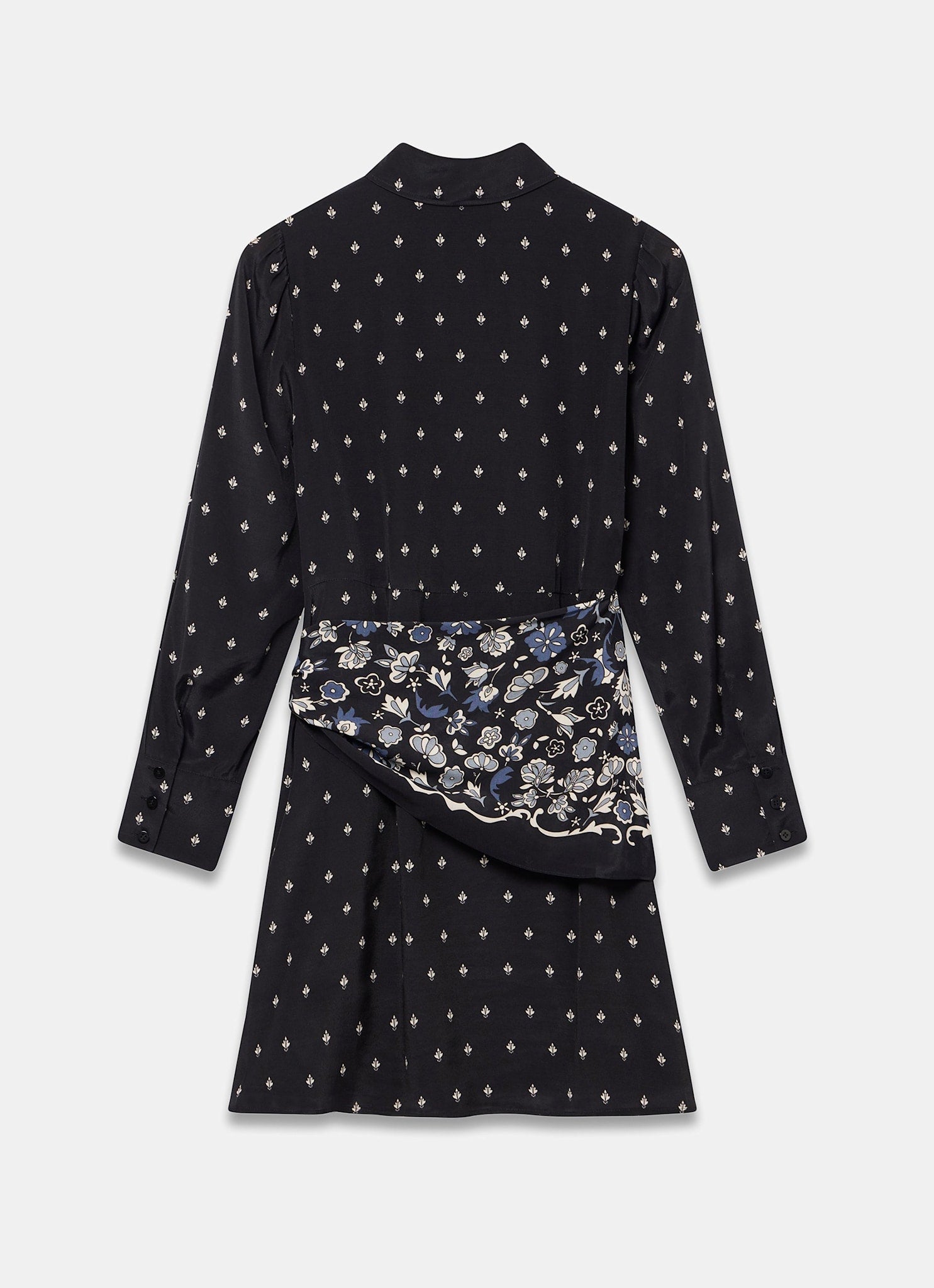 Navy Print Scarf Detail Mini Dress