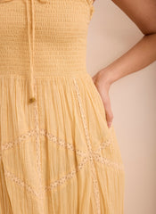 Yellow Cotton Bandeau Midi Dress
