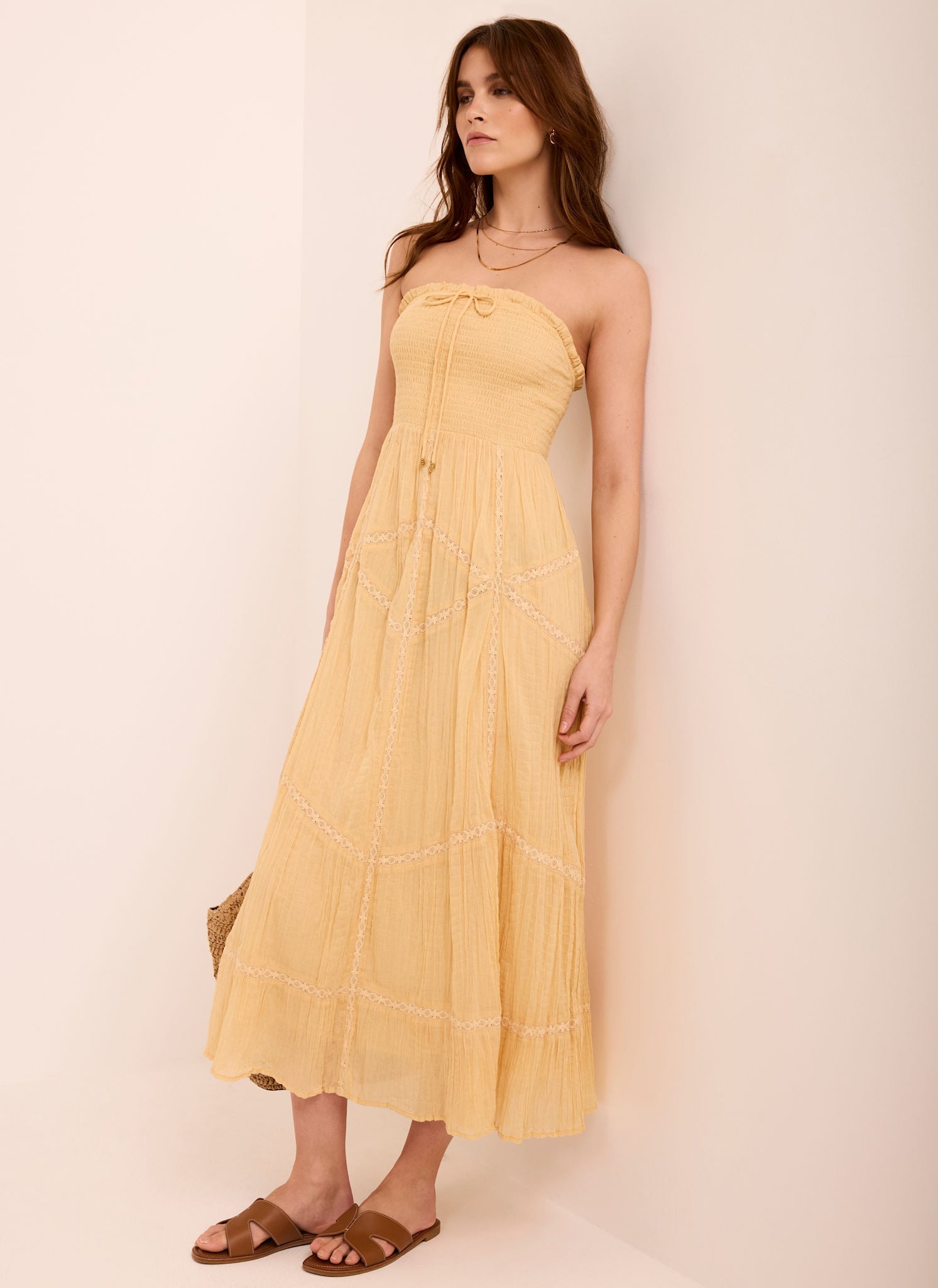 Yellow Cotton Bandeau Midi Dress