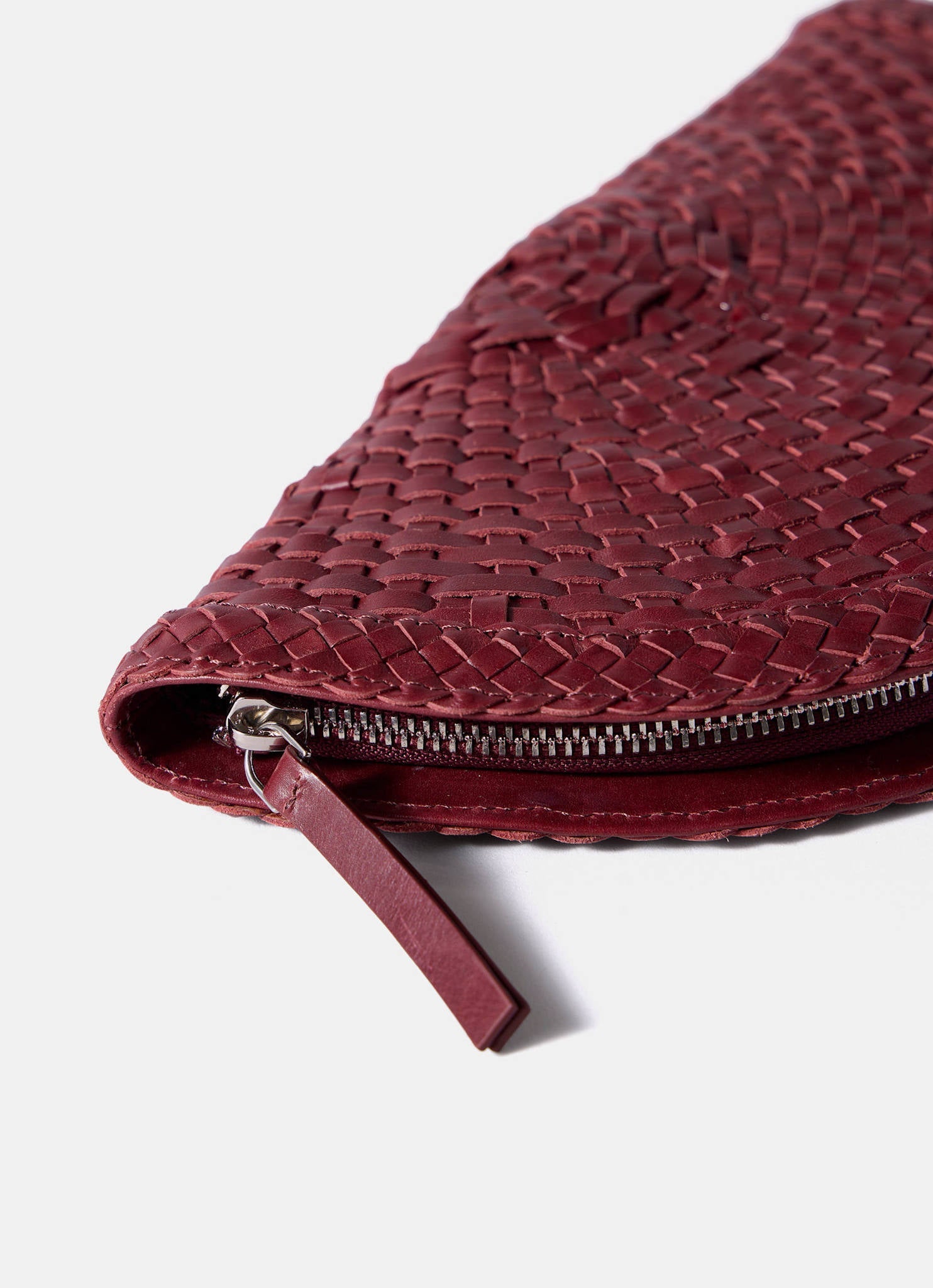 Bea Red Leather Woven Clutch
