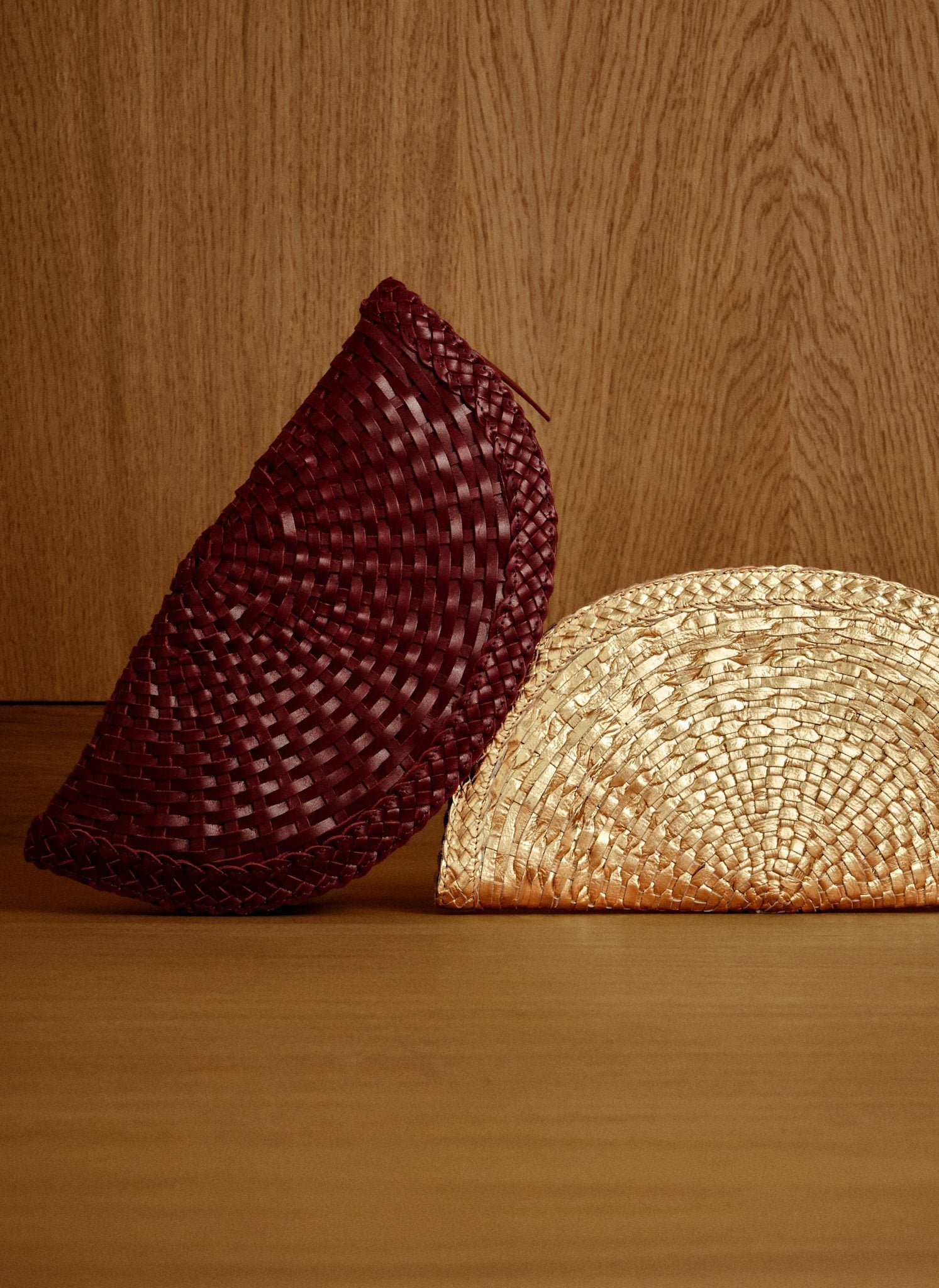 Bea Red Leather Woven Clutch