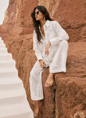 White Floral Detail Mesh Trousers