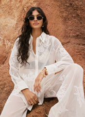 White Floral Detail Mesh Trousers