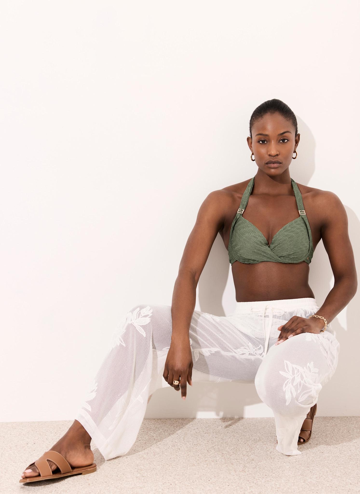 White Floral Detail Mesh Trousers