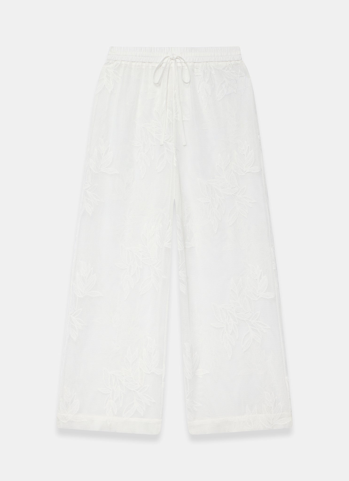 White Floral Detail Mesh Trousers