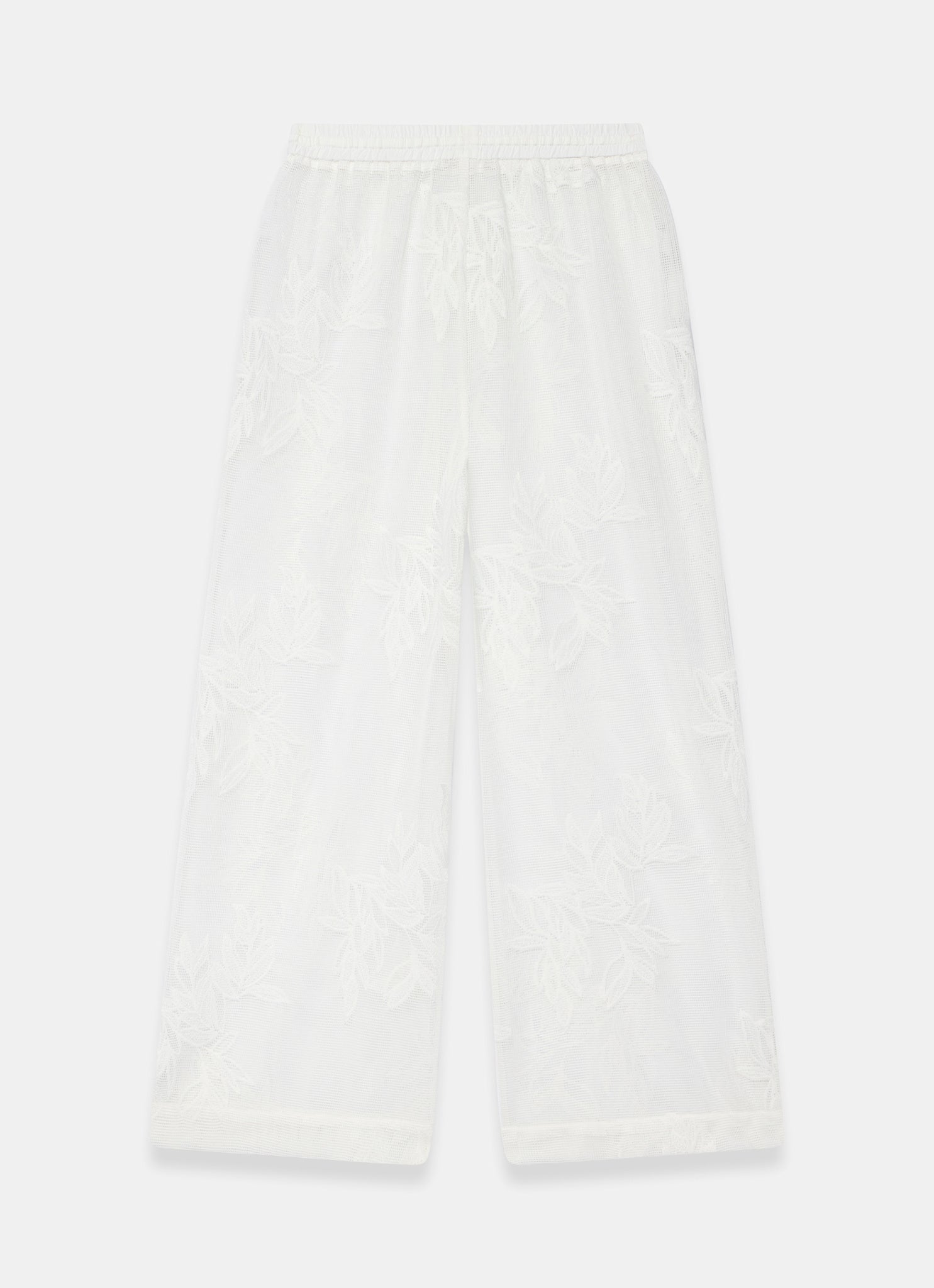 White Floral Detail Mesh Trousers